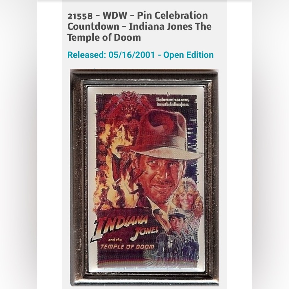 WDW 2001 Trading Pin Indiana Jones and the Temple of Doom